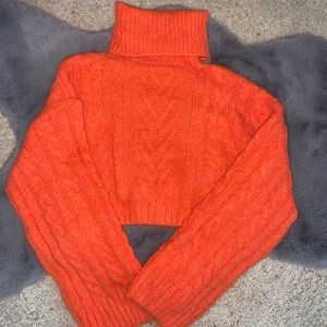 Zara bright orange, cropped turtleneck sweater